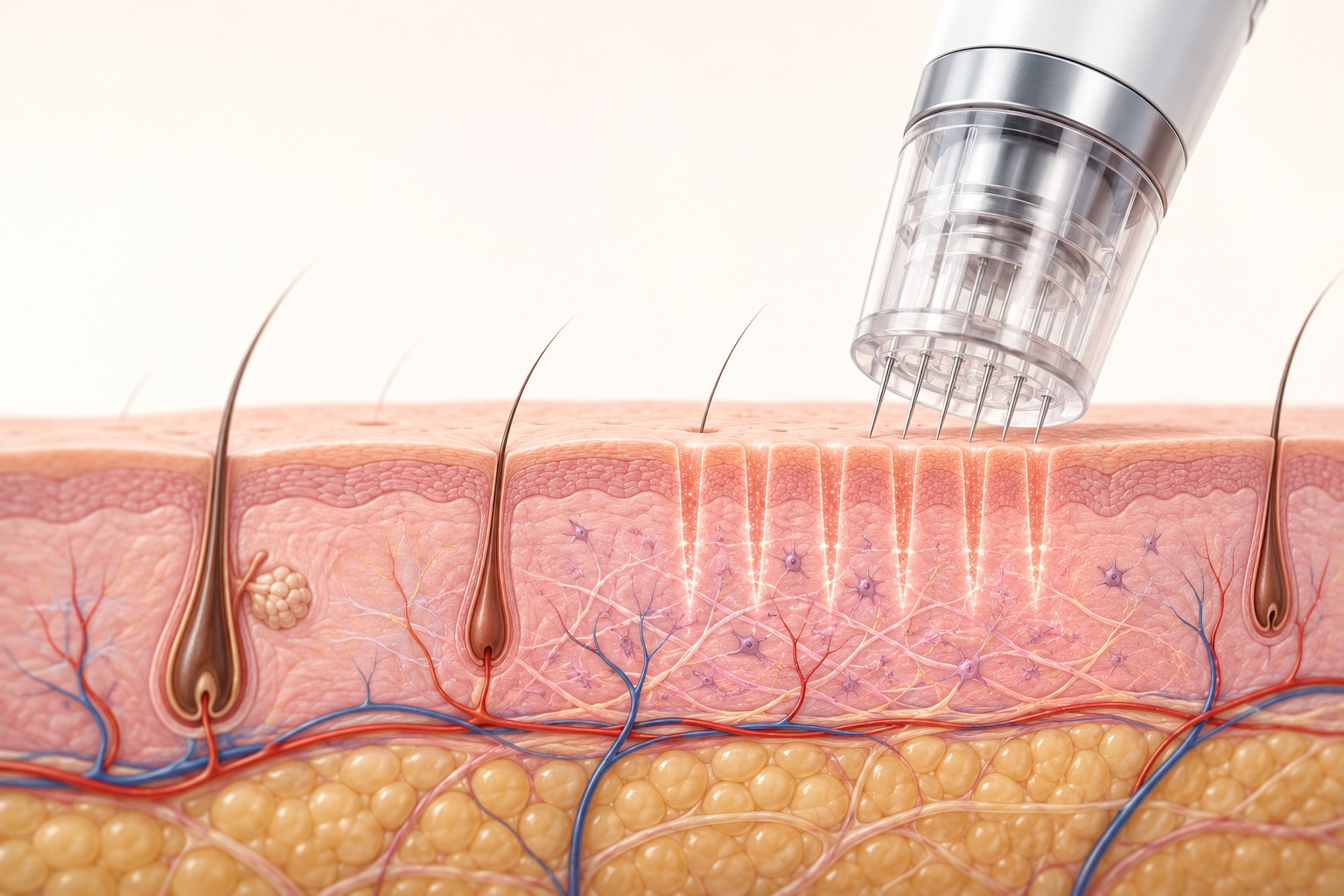 Illustration showing how microneedling works within the skin